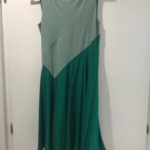 Anthropologie Maeve Elegant Green Striped Dress XS sleeveless